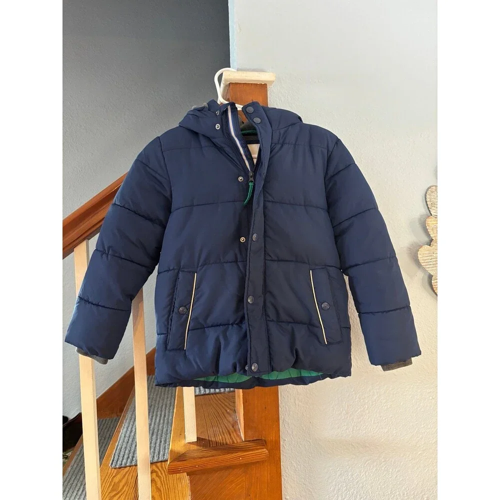Mini Boden winter quilted puffer parka jacket coat 8/9 navy blue warm thick